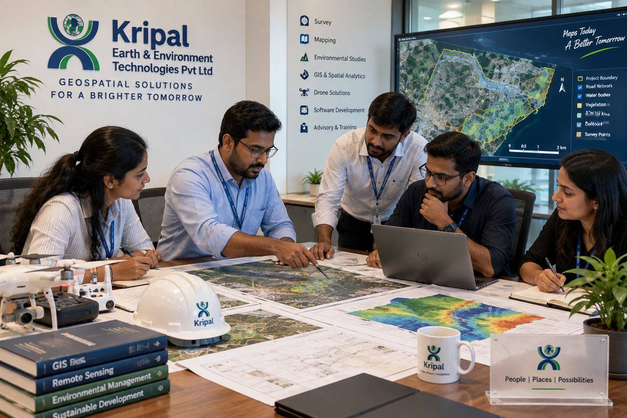 KE2 Technologies team reviewing drone survey maps and GIS outputs
